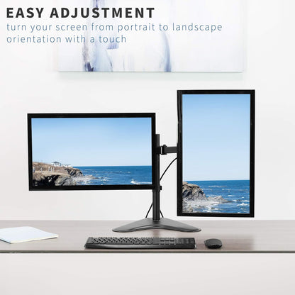 Dual 13 to 30 inch Monitor Free-Standing Mount, Fully Adjustable Desk Stand, Holds 2 Flat or Curved Display Screens, STAND-V102F
