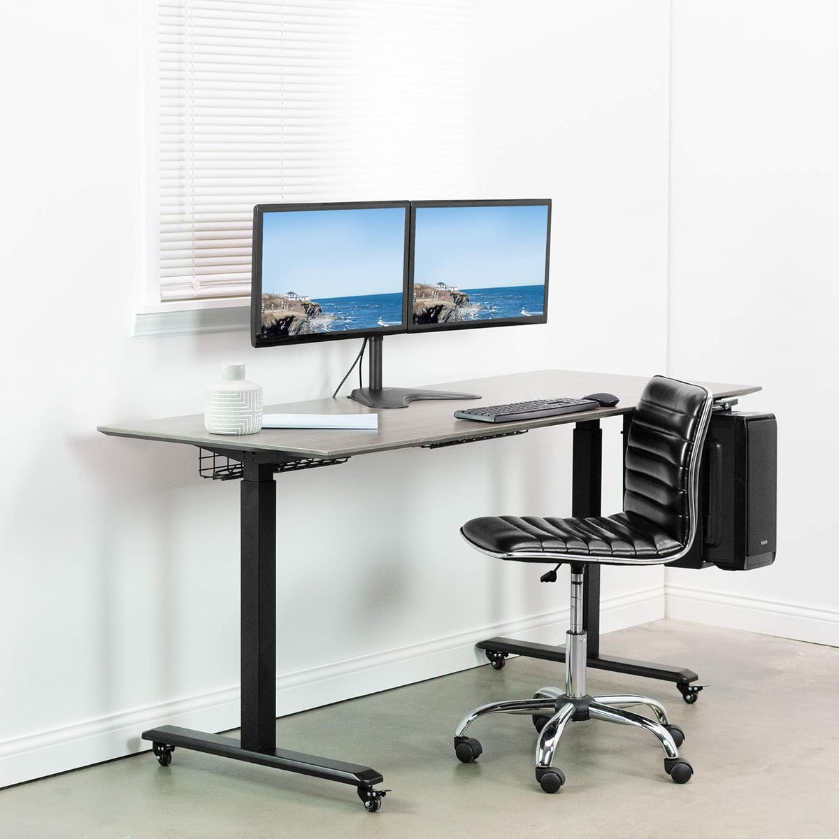 Dual 13 to 30 inch Monitor Free-Standing Mount, Fully Adjustable Desk Stand, Holds 2 Flat or Curved Display Screens, STAND-V102F