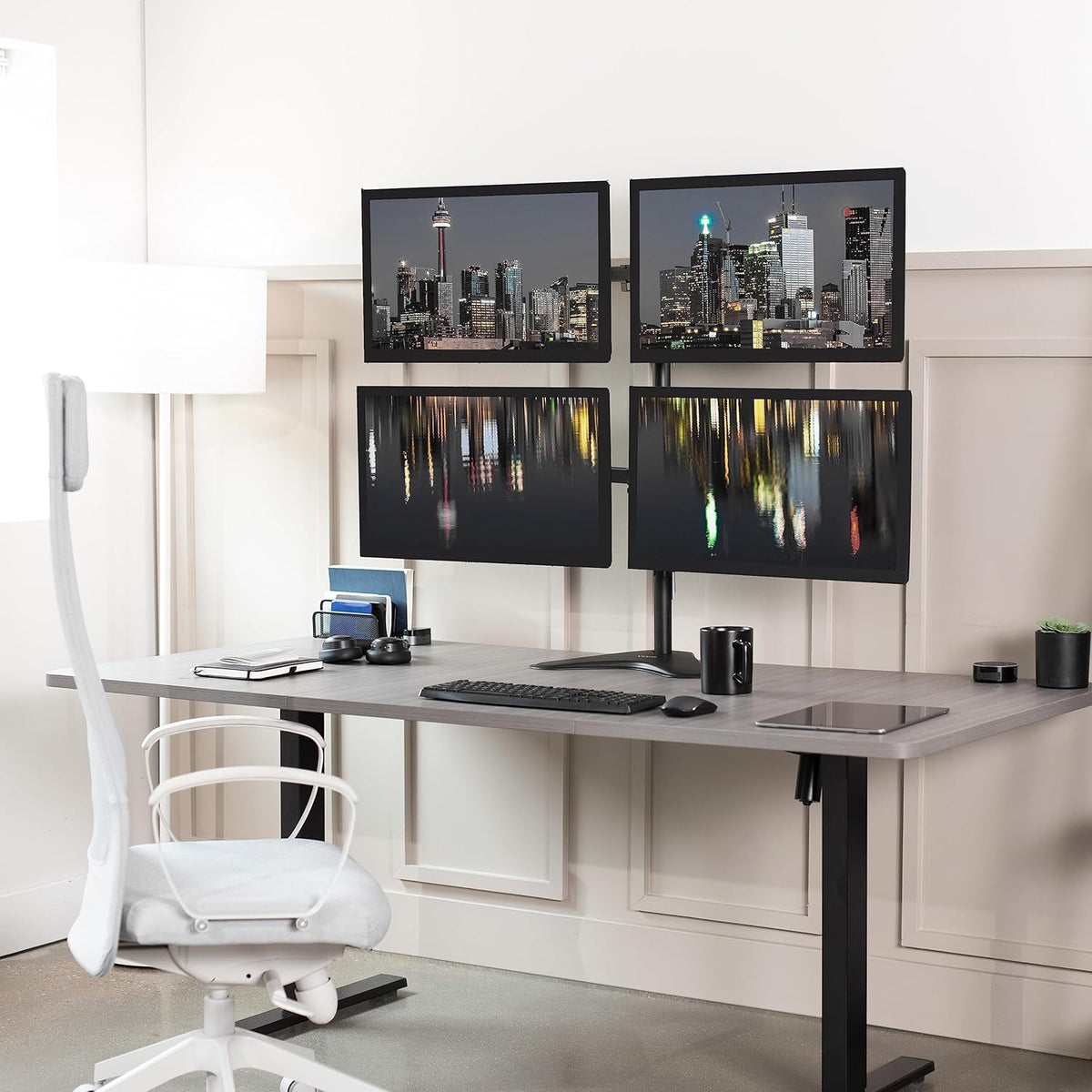 Dual 13 to 30 inch Monitor Free-Standing Mount, Fully Adjustable Desk Stand, Holds 2 Flat or Curved Display Screens, STAND-V102F