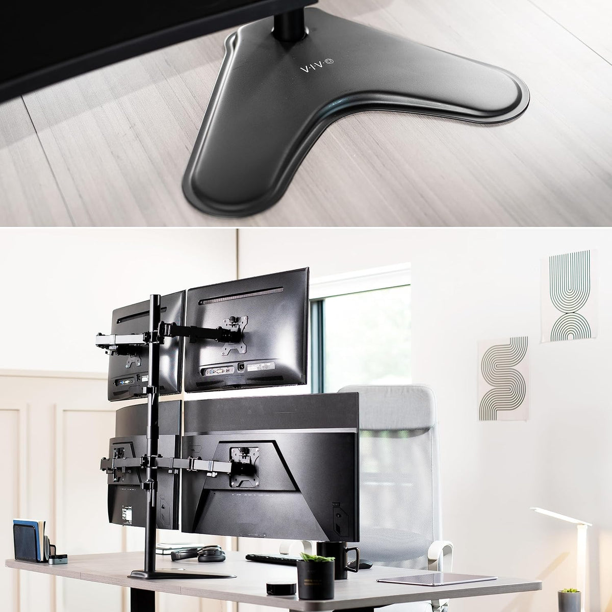 Dual 13 to 30 inch Monitor Free-Standing Mount, Fully Adjustable Desk Stand, Holds 2 Flat or Curved Display Screens, STAND-V102F