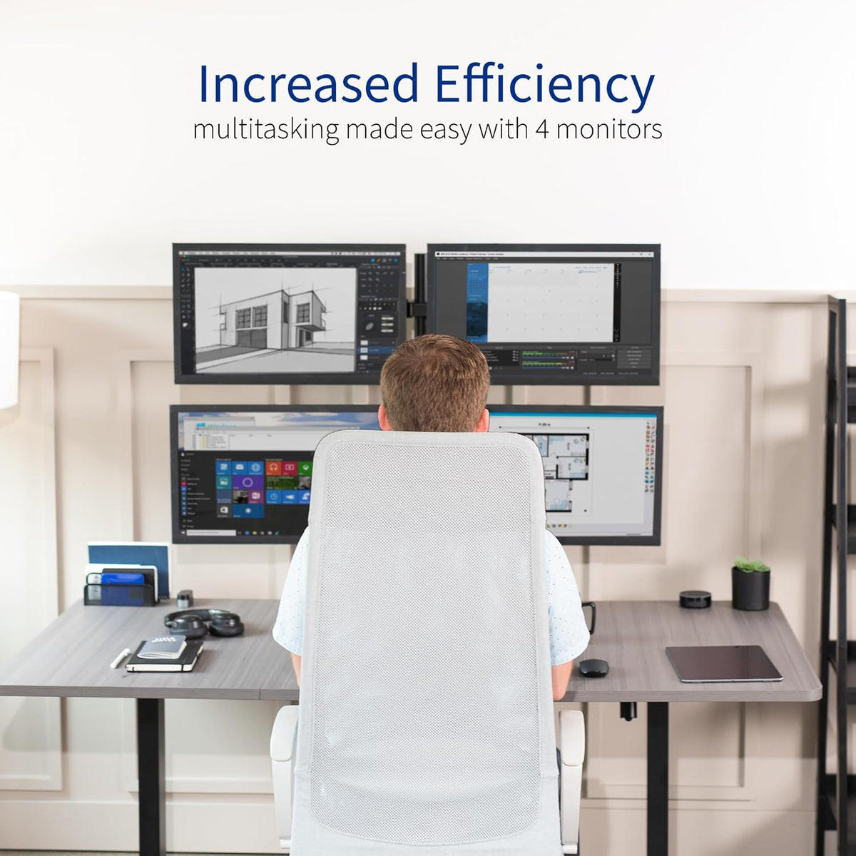 Dual 13 to 30 inch Monitor Free-Standing Mount, Fully Adjustable Desk Stand, Holds 2 Flat or Curved Display Screens, STAND-V102F