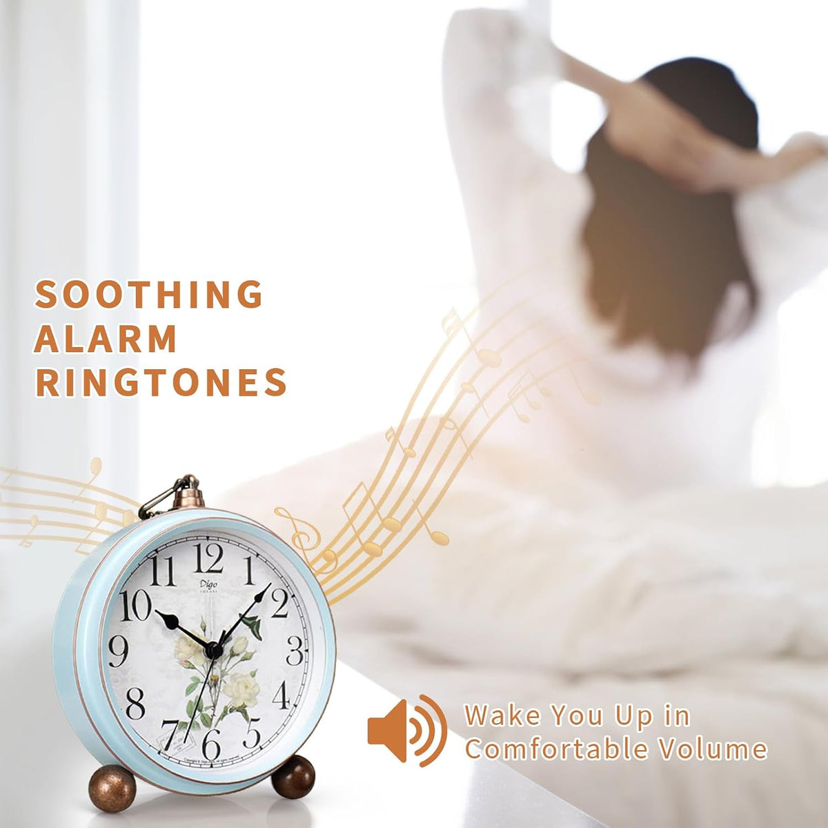 5.2in Desk Clock, Retro Silent Analog Clock Non-Ticking & Battery Operated with Quartz Movement,Clock Decor for Bedroom Living Room