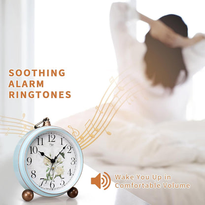 5.2in Desk Clock, Retro Silent Analog Clock Non-Ticking & Battery Operated with Quartz Movement,Clock Decor for Bedroom Living Room