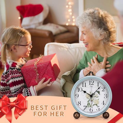 5.2in Desk Clock, Retro Silent Analog Clock Non-Ticking & Battery Operated with Quartz Movement,Clock Decor for Bedroom Living Room