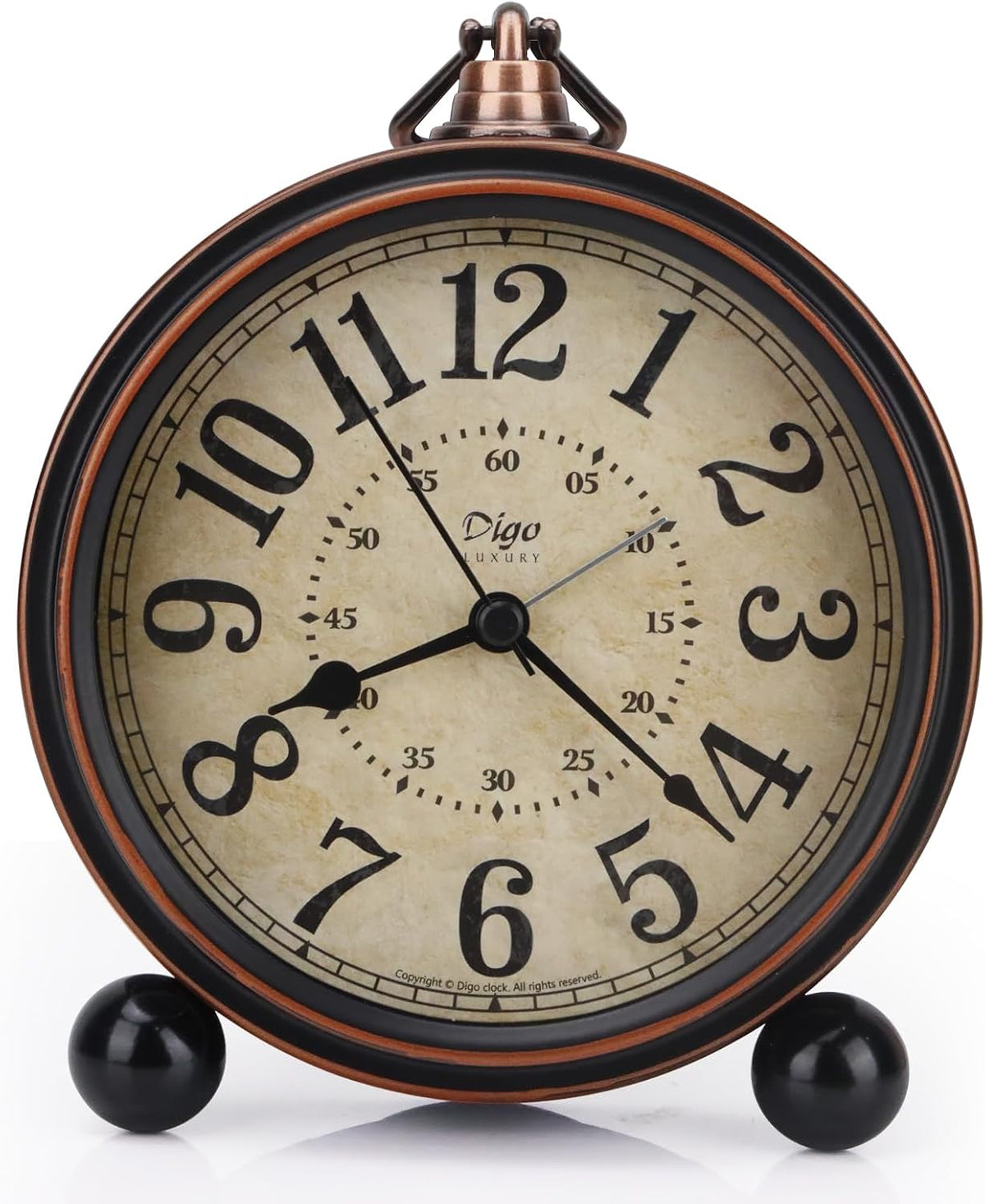 5.2in Desk Clock, Retro Silent Analog Clock Non-Ticking & Battery Operated with Quartz Movement,Clock Decor for Bedroom Living Room