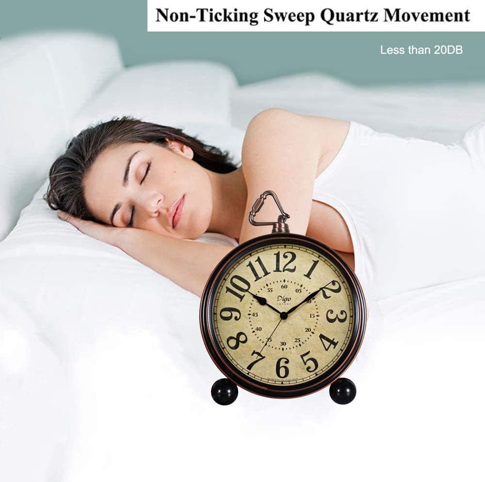 5.2in Desk Clock, Retro Silent Analog Clock Non-Ticking & Battery Operated with Quartz Movement,Clock Decor for Bedroom Living Room