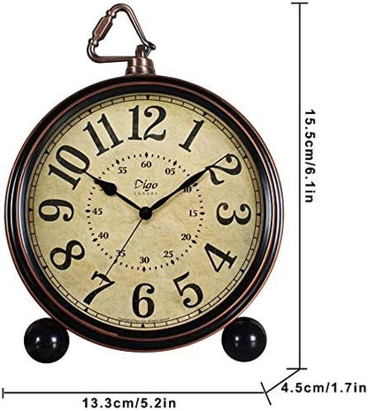 5.2in Desk Clock, Retro Silent Analog Clock Non-Ticking & Battery Operated with Quartz Movement,Clock Decor for Bedroom Living Room