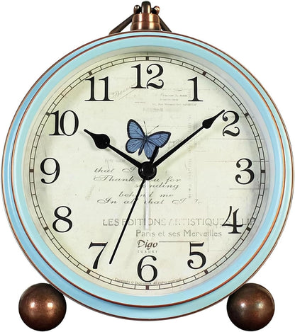 5.2in Desk Clock, Retro Silent Analog Clock Non-Ticking & Battery Operated with Quartz Movement,Clock Decor for Bedroom Living Room