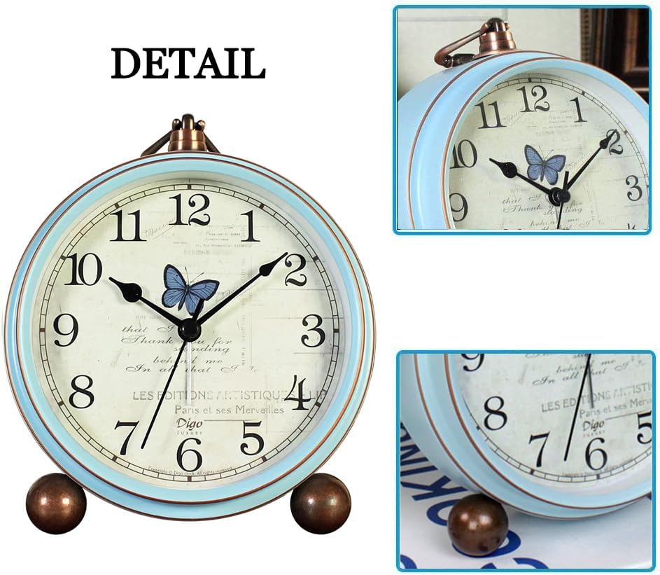5.2in Desk Clock, Retro Silent Analog Clock Non-Ticking & Battery Operated with Quartz Movement,Clock Decor for Bedroom Living Room