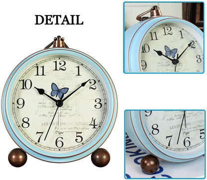 5.2in Desk Clock, Retro Silent Analog Clock Non-Ticking & Battery Operated with Quartz Movement,Clock Decor for Bedroom Living Room