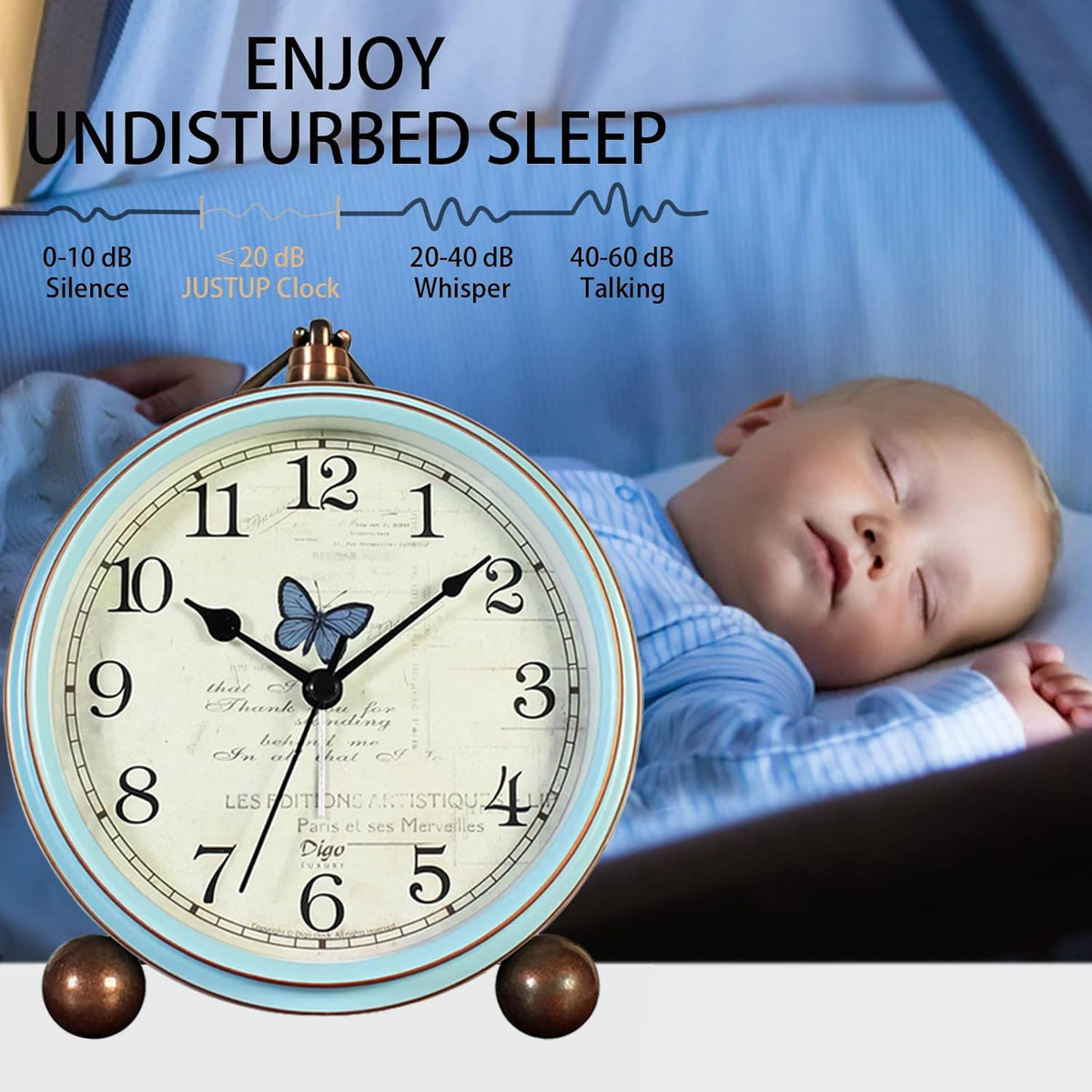 5.2in Desk Clock, Retro Silent Analog Clock Non-Ticking & Battery Operated with Quartz Movement,Clock Decor for Bedroom Living Room