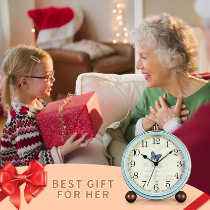 5.2in Desk Clock, Retro Silent Analog Clock Non-Ticking & Battery Operated with Quartz Movement,Clock Decor for Bedroom Living Room