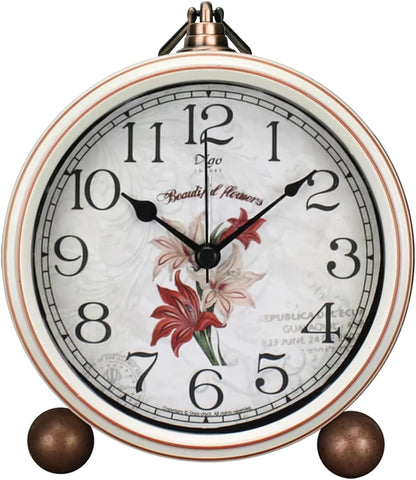 5.2in Desk Clock, Retro Silent Analog Clock Non-Ticking & Battery Operated with Quartz Movement,Clock Decor for Bedroom Living Room