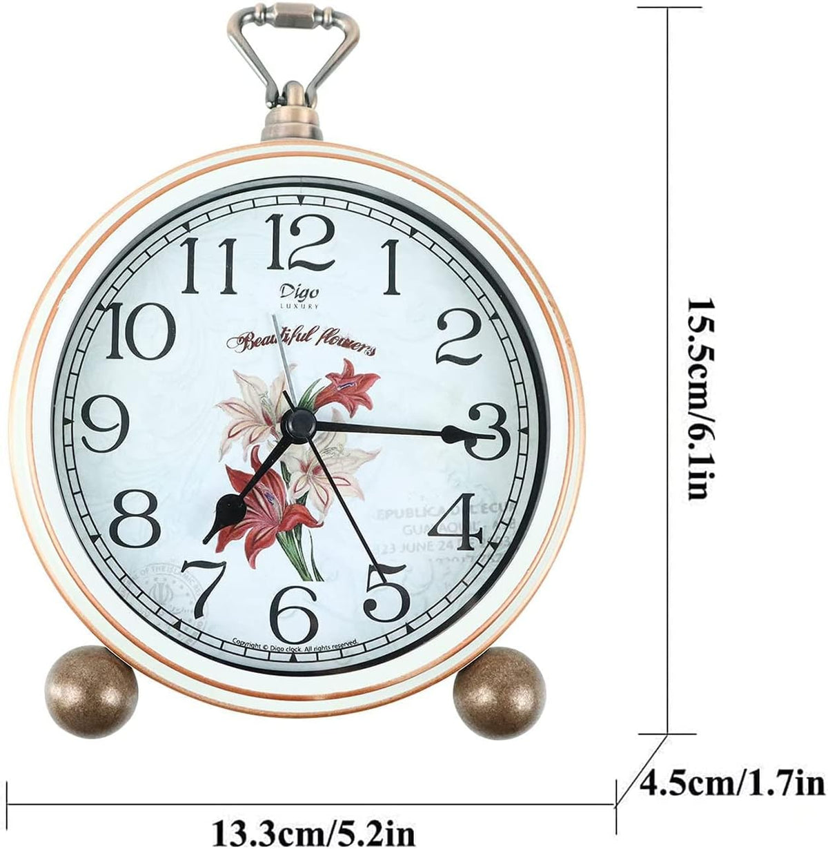 5.2in Desk Clock, Retro Silent Analog Clock Non-Ticking & Battery Operated with Quartz Movement,Clock Decor for Bedroom Living Room