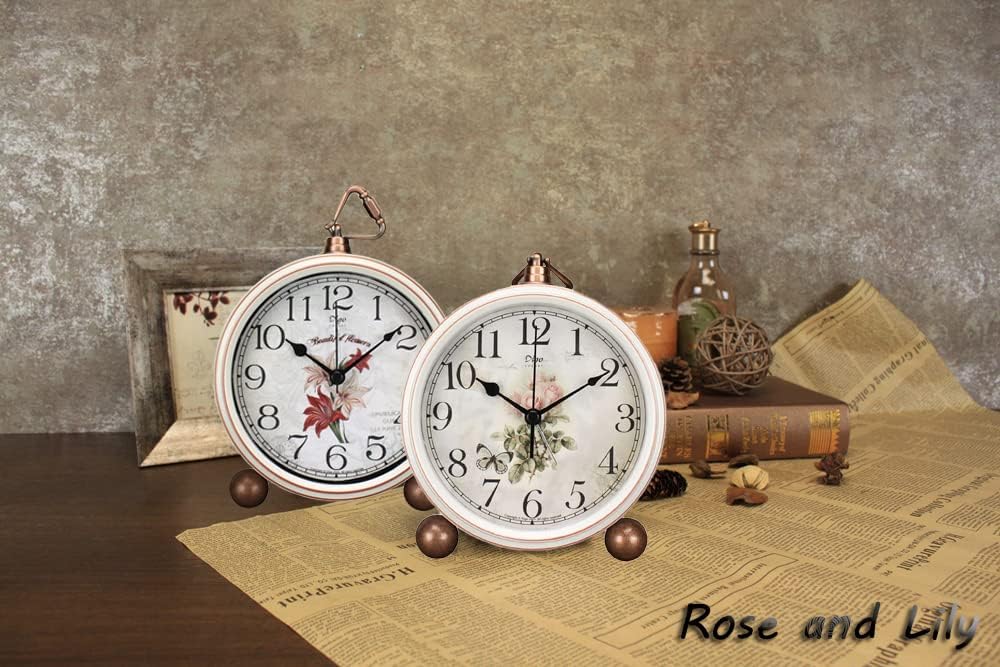 5.2in Desk Clock, Retro Silent Analog Clock Non-Ticking & Battery Operated with Quartz Movement,Clock Decor for Bedroom Living Room