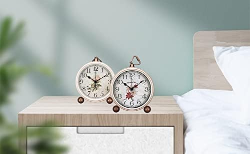 5.2in Desk Clock, Retro Silent Analog Clock Non-Ticking & Battery Operated with Quartz Movement,Clock Decor for Bedroom Living Room