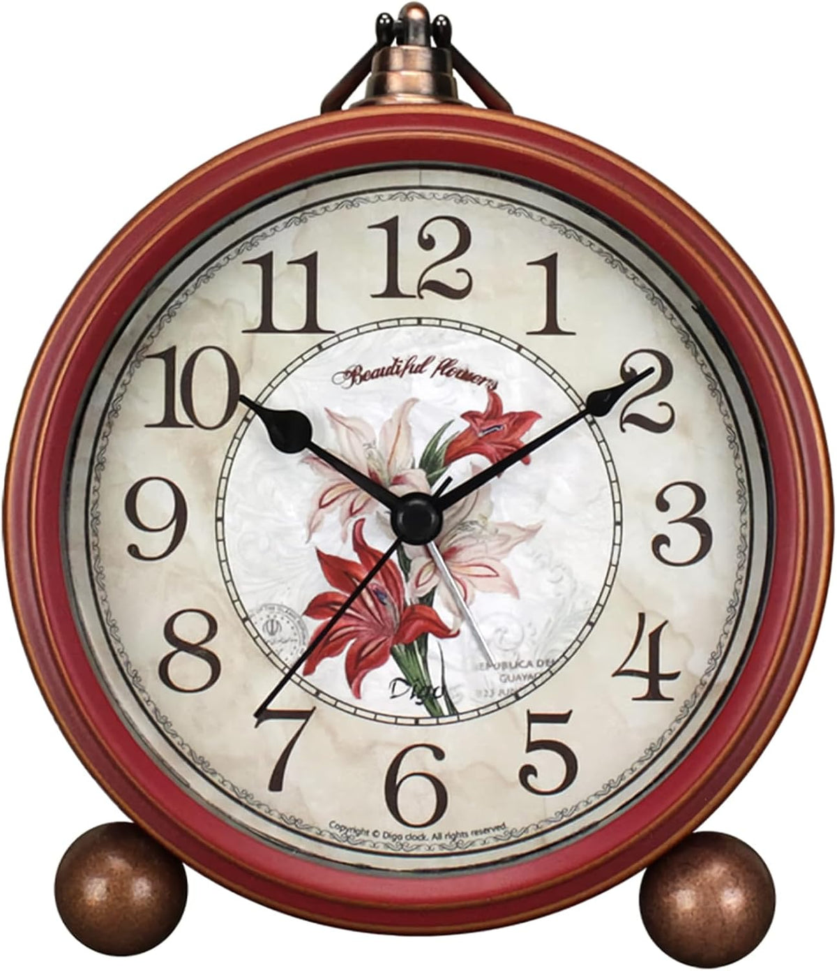 5.2in Desk Clock, Retro Silent Analog Clock Non-Ticking & Battery Operated with Quartz Movement,Clock Decor for Bedroom Living Room