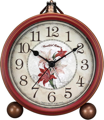 5.2in Desk Clock, Retro Silent Analog Clock Non-Ticking & Battery Operated with Quartz Movement,Clock Decor for Bedroom Living Room