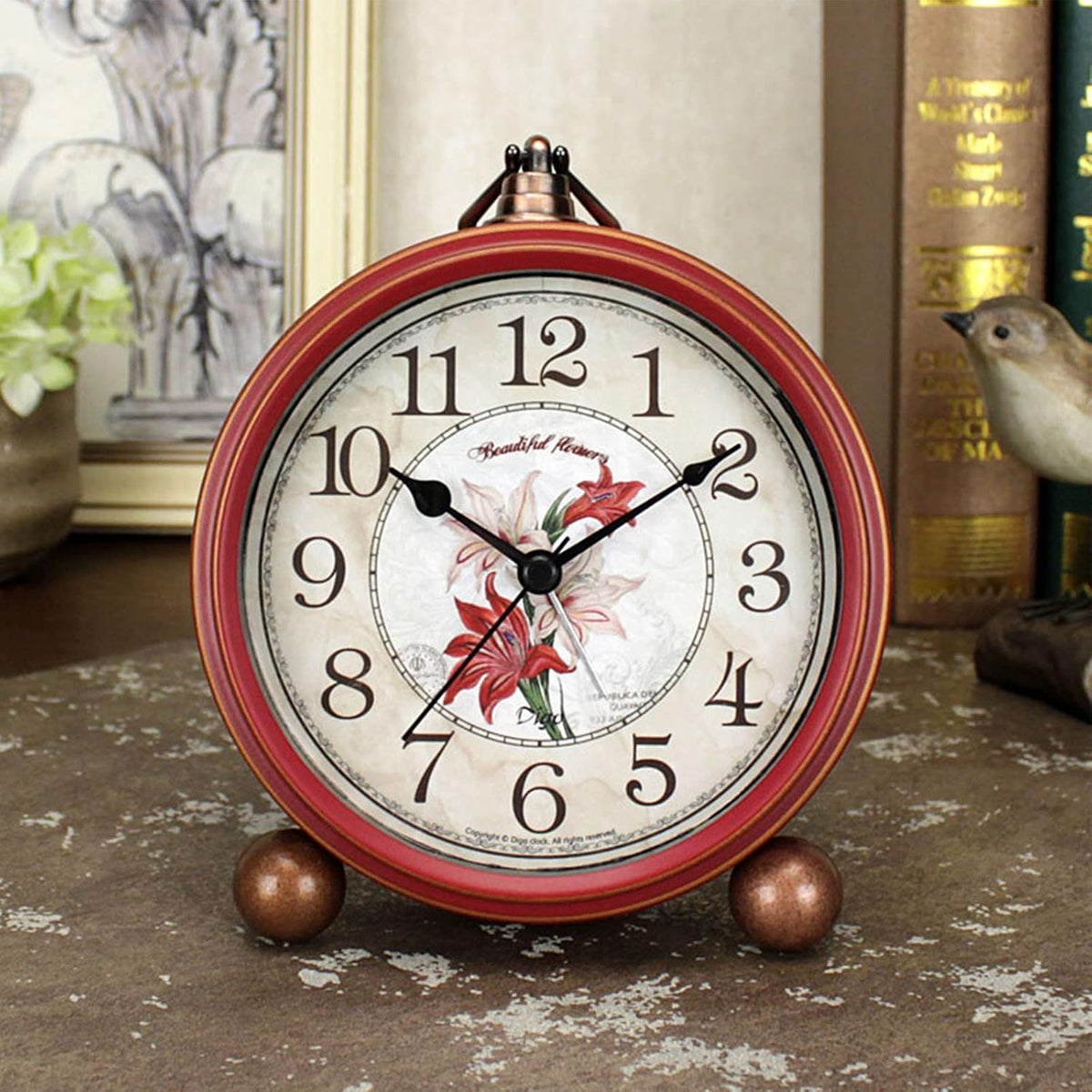 5.2in Desk Clock, Retro Silent Analog Clock Non-Ticking & Battery Operated with Quartz Movement,Clock Decor for Bedroom Living Room