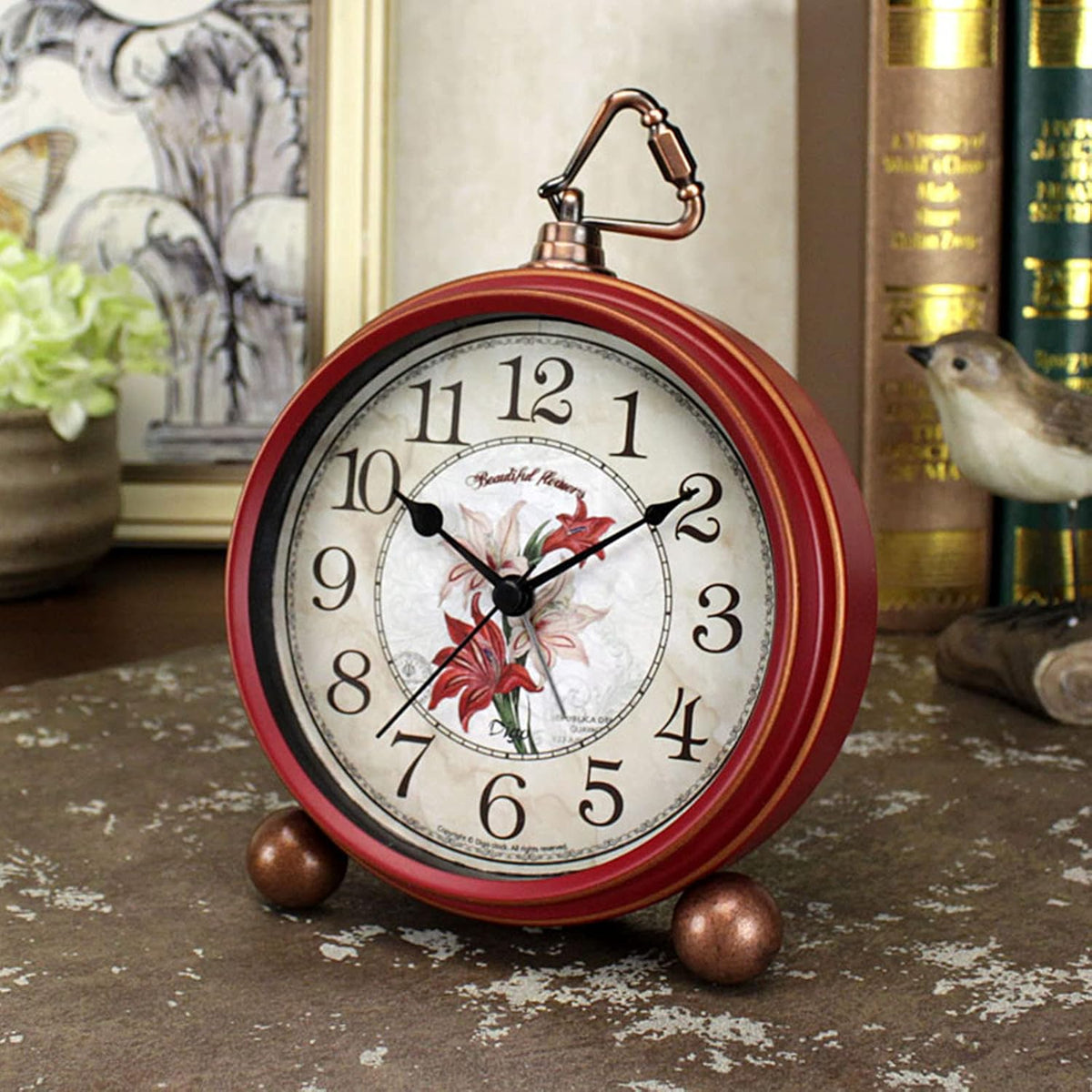 5.2in Desk Clock, Retro Silent Analog Clock Non-Ticking & Battery Operated with Quartz Movement,Clock Decor for Bedroom Living Room