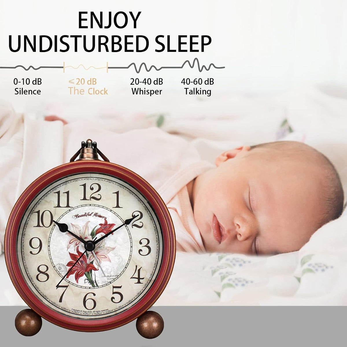 5.2in Desk Clock, Retro Silent Analog Clock Non-Ticking & Battery Operated with Quartz Movement,Clock Decor for Bedroom Living Room