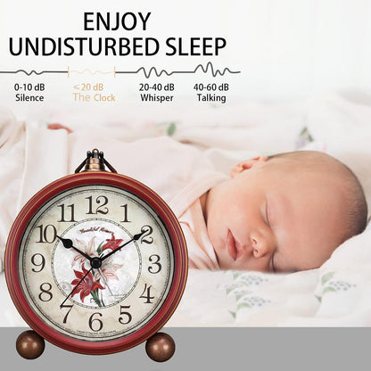 5.2in Desk Clock, Retro Silent Analog Clock Non-Ticking & Battery Operated with Quartz Movement,Clock Decor for Bedroom Living Room