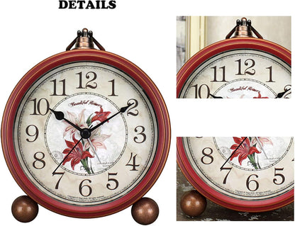 5.2in Desk Clock, Retro Silent Analog Clock Non-Ticking & Battery Operated with Quartz Movement,Clock Decor for Bedroom Living Room