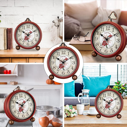 5.2in Desk Clock, Retro Silent Analog Clock Non-Ticking & Battery Operated with Quartz Movement,Clock Decor for Bedroom Living Room