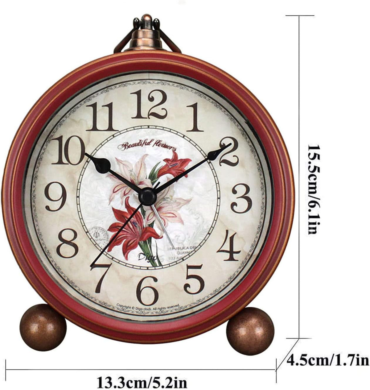 5.2in Desk Clock, Retro Silent Analog Clock Non-Ticking & Battery Operated with Quartz Movement,Clock Decor for Bedroom Living Room
