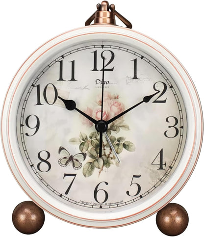 5.2in Desk Clock, Retro Silent Analog Clock Non-Ticking & Battery Operated with Quartz Movement,Clock Decor for Bedroom Living Room