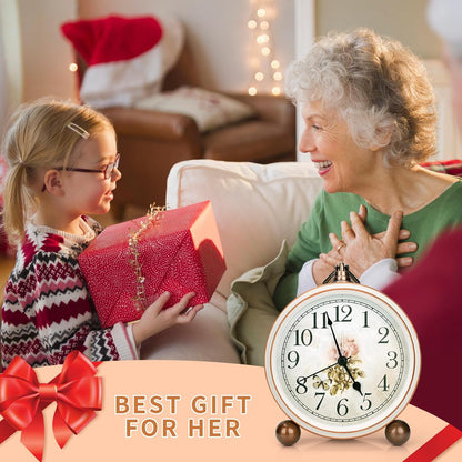5.2in Desk Clock, Retro Silent Analog Clock Non-Ticking & Battery Operated with Quartz Movement,Clock Decor for Bedroom Living Room