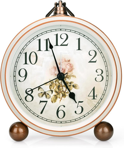 5.2in Desk Clock, Retro Silent Analog Clock Non-Ticking & Battery Operated with Quartz Movement,Clock Decor for Bedroom Living Room