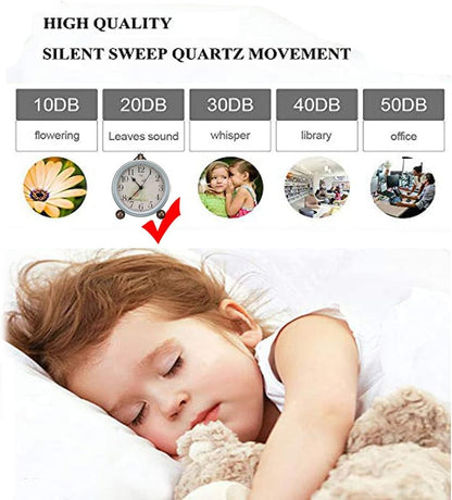 5.2in Desk Clock, Retro Silent Analog Clock Non-Ticking & Battery Operated with Quartz Movement,Clock Decor for Bedroom Living Room