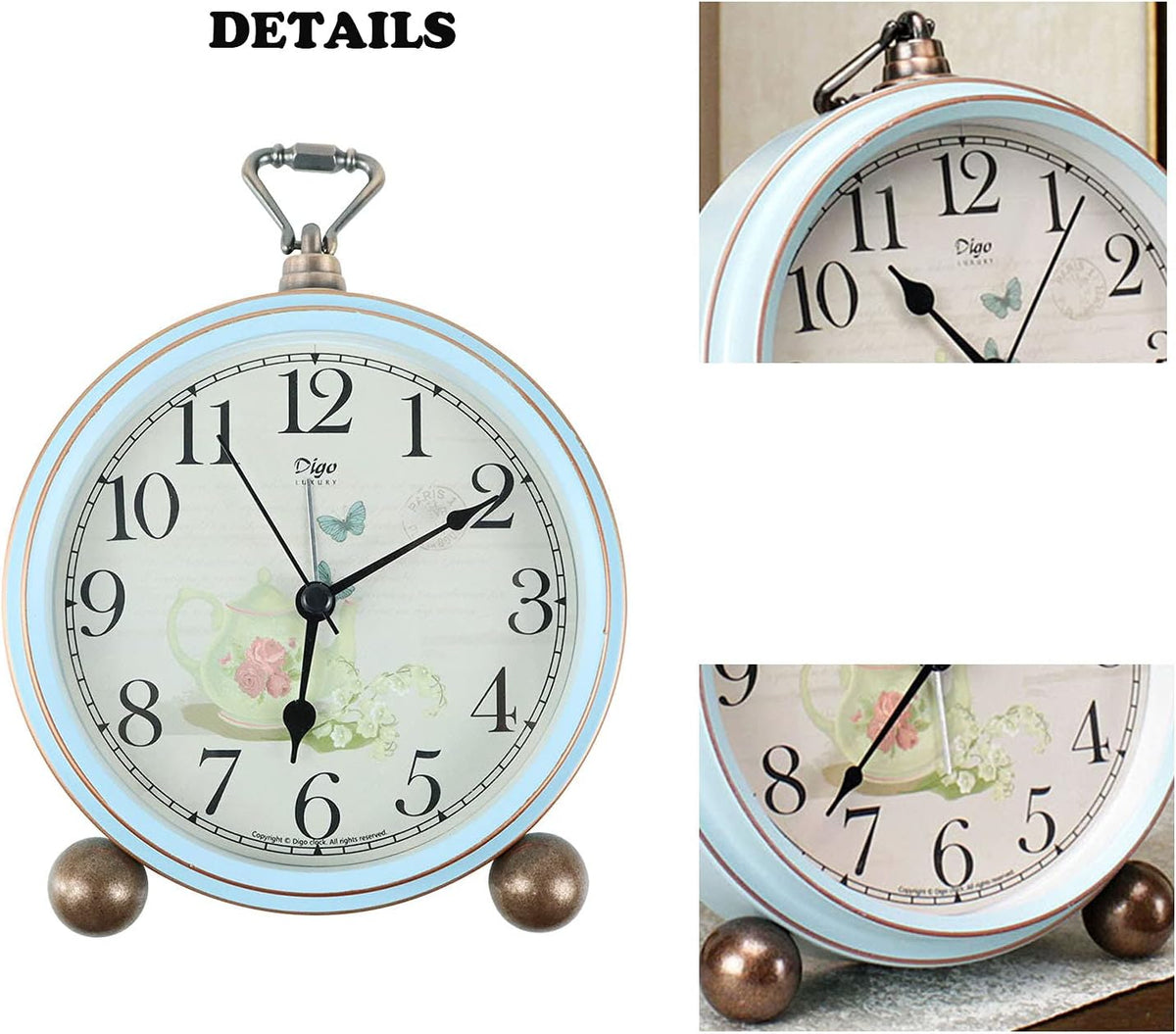 5.2in Desk Clock, Retro Silent Analog Clock Non-Ticking & Battery Operated with Quartz Movement,Clock Decor for Bedroom Living Room