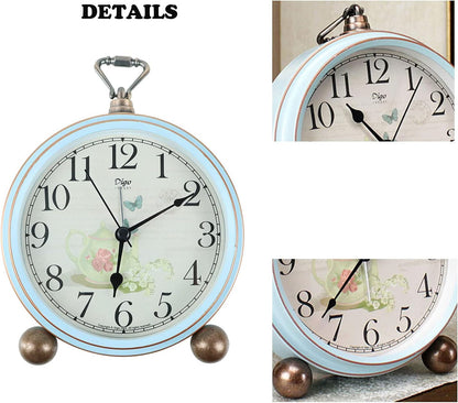 5.2in Desk Clock, Retro Silent Analog Clock Non-Ticking & Battery Operated with Quartz Movement,Clock Decor for Bedroom Living Room