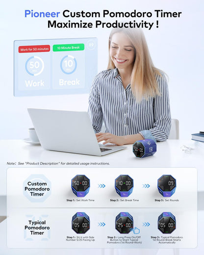T8 Pomodoro Timer Cube for Focus, Study, Work, Task, ADHD, Kitchen