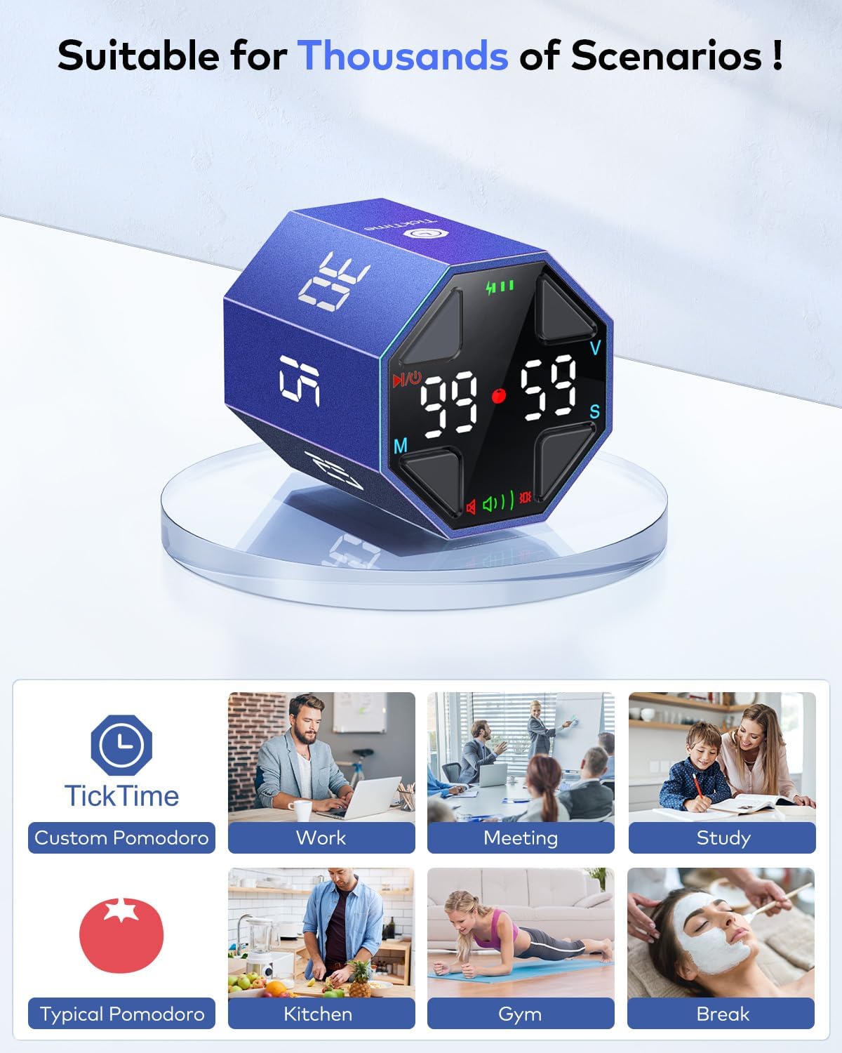 T8 Pomodoro Timer Cube for Focus, Study, Work, Task, ADHD, Kitchen