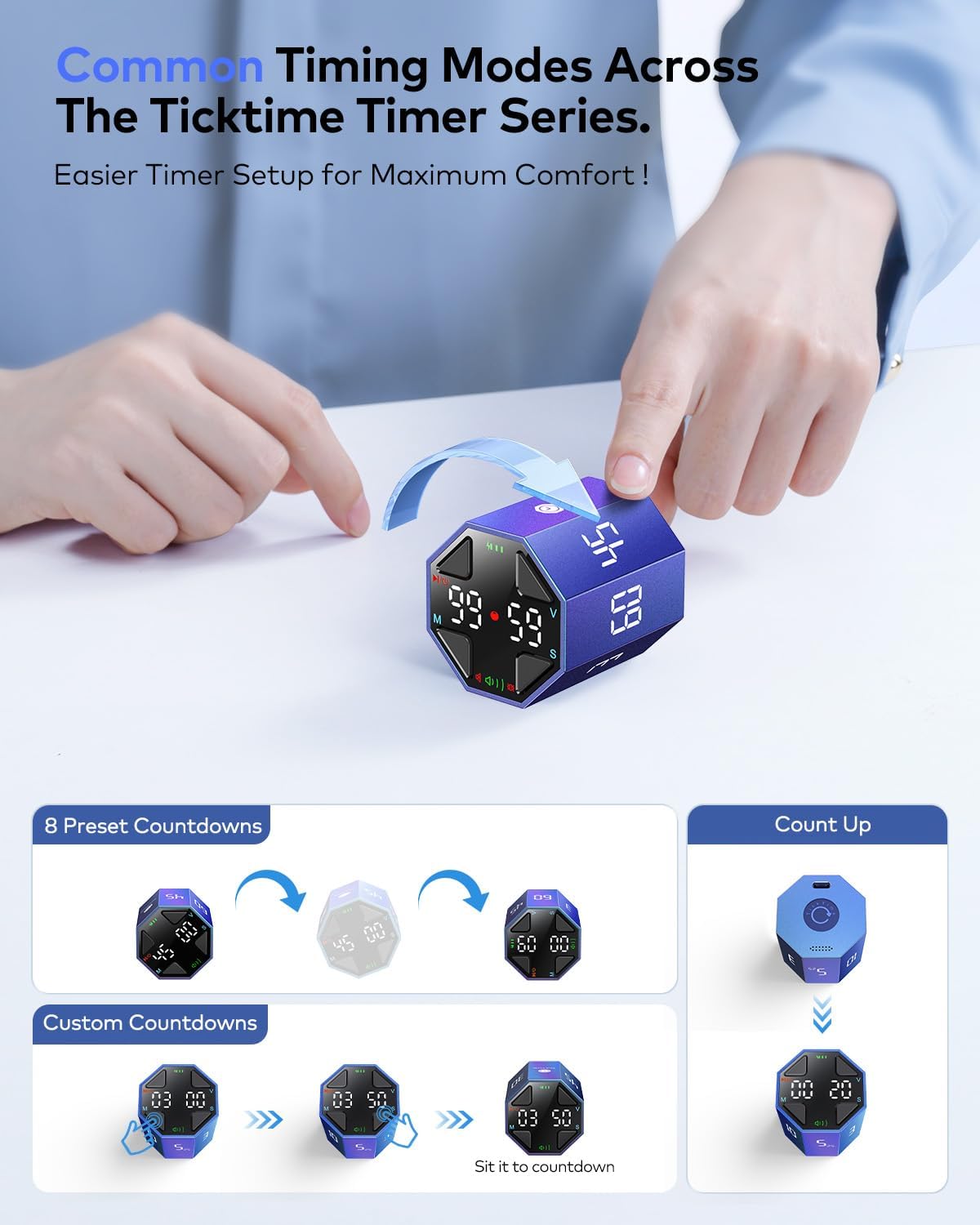 T8 Pomodoro Timer Cube for Focus, Study, Work, Task, ADHD, Kitchen