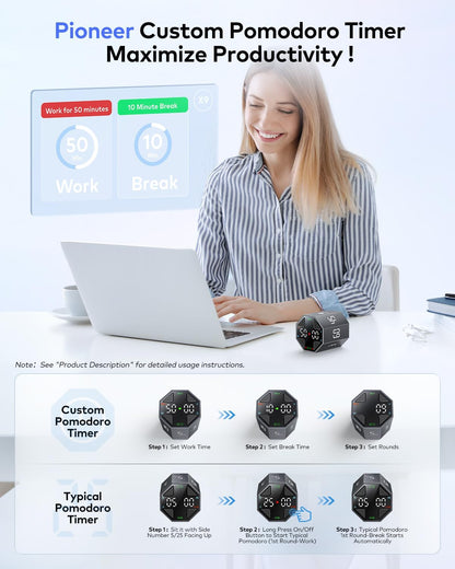 T8 Pomodoro Timer Cube for Focus, Study, Work, Task, ADHD, Kitchen