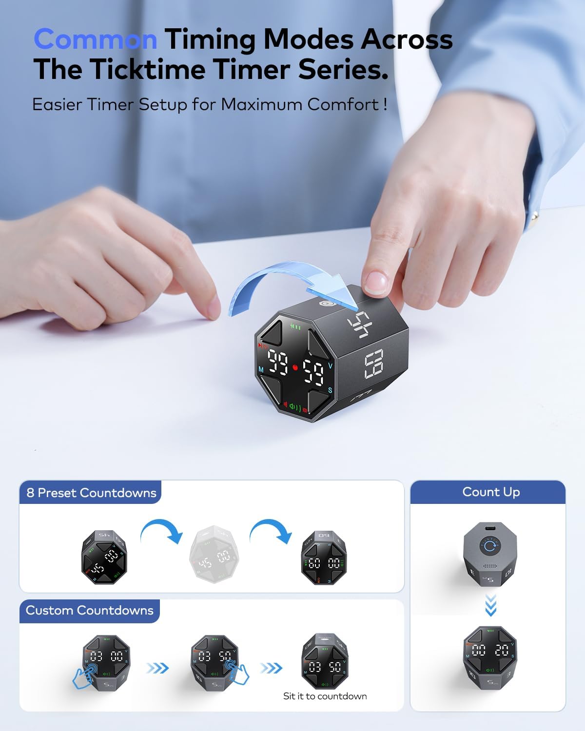 T8 Pomodoro Timer Cube for Focus, Study, Work, Task, ADHD, Kitchen
