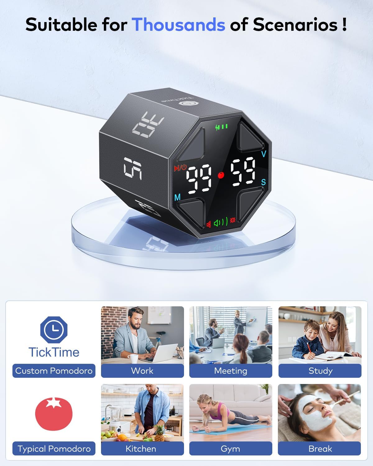 T8 Pomodoro Timer Cube for Focus, Study, Work, Task, ADHD, Kitchen