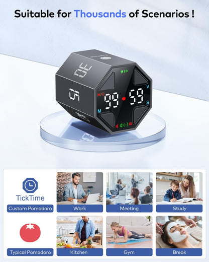 T8 Pomodoro Timer Cube for Focus, Study, Work, Task, ADHD, Kitchen