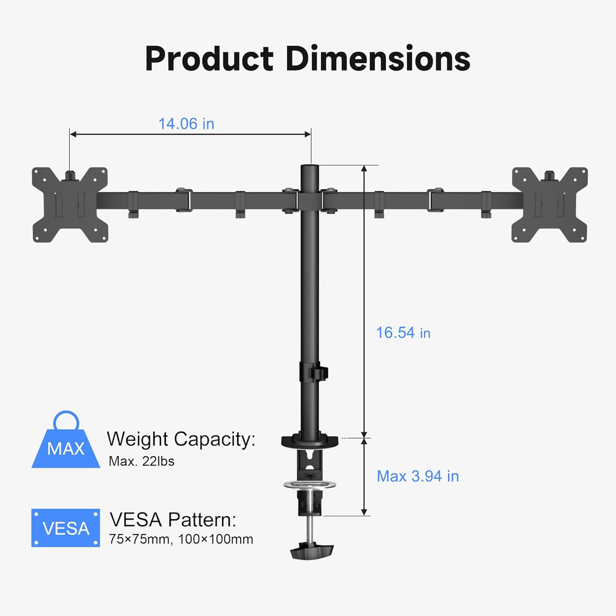 Pholiten Dual Monitor Mount for 2 Screens up to 32 Inches and 22lbs Each