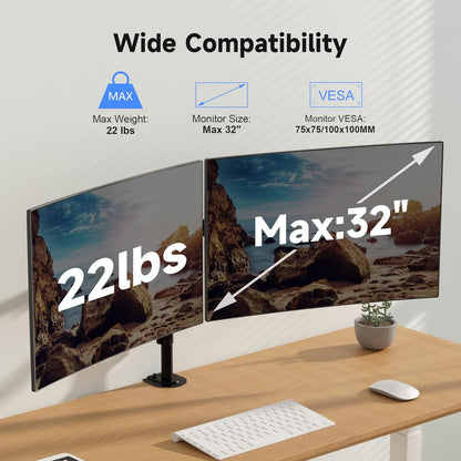 Pholiten Dual Monitor Mount for 2 Screens up to 32 Inches and 22lbs Each