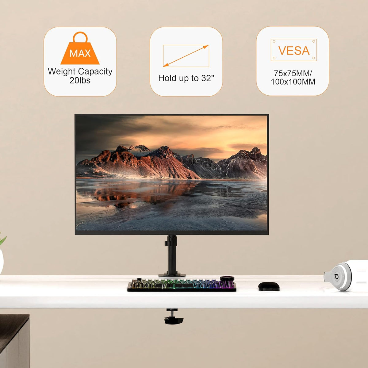 Pholiten Dual Monitor Mount for 2 Screens up to 32 Inches and 22lbs Each