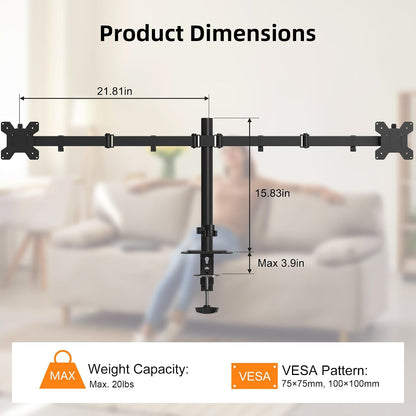 Pholiten Dual Monitor Mount for 2 Screens up to 32 Inches and 22lbs Each