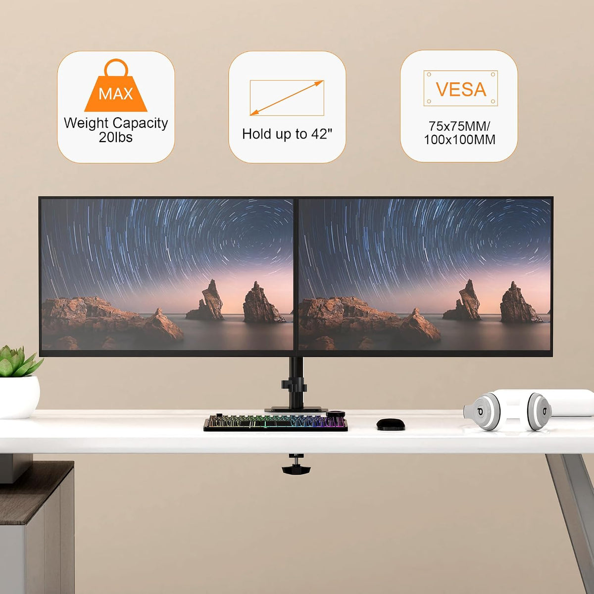 Pholiten Dual Monitor Mount for 2 Screens up to 32 Inches and 22lbs Each