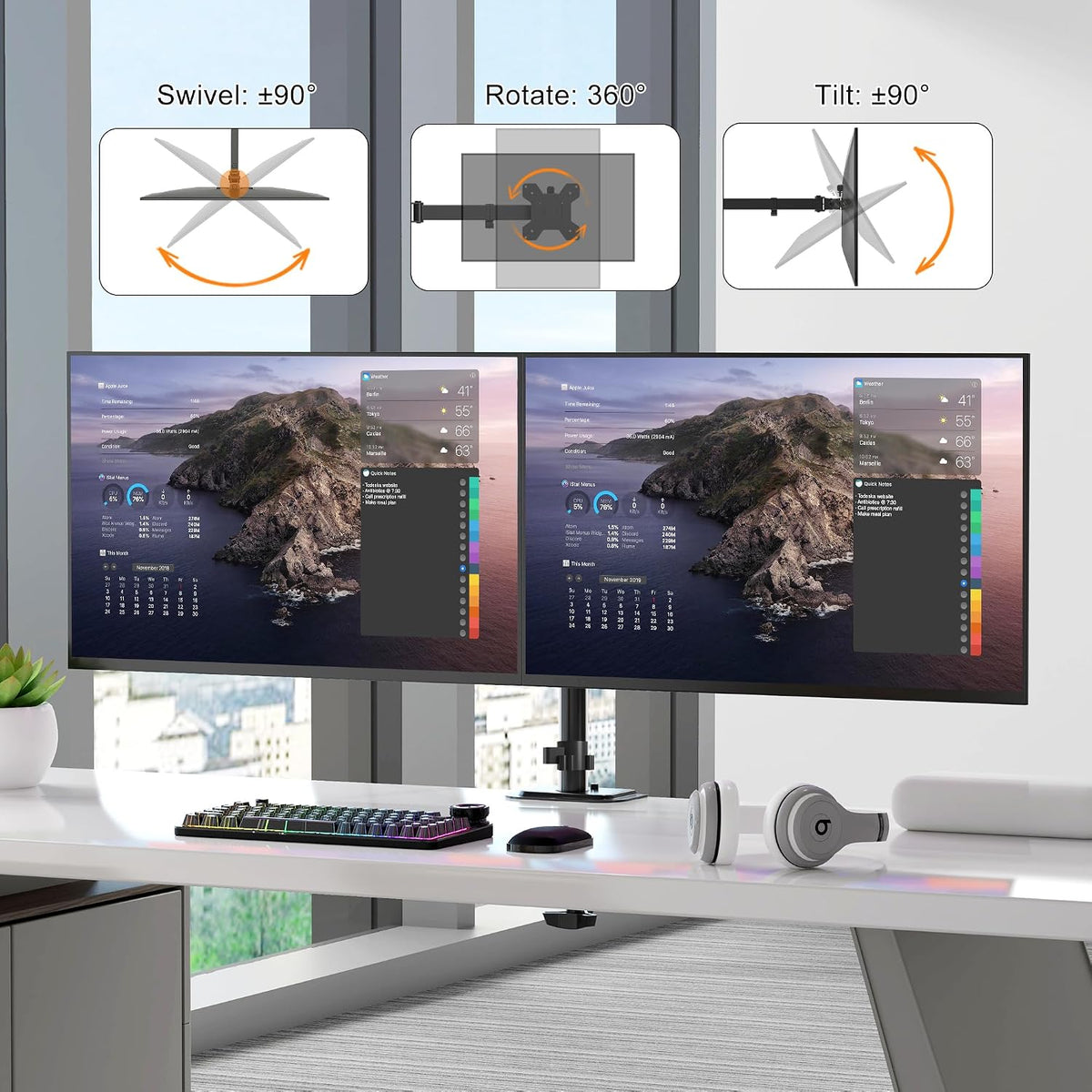 Pholiten Dual Monitor Mount for 2 Screens up to 32 Inches and 22lbs Each