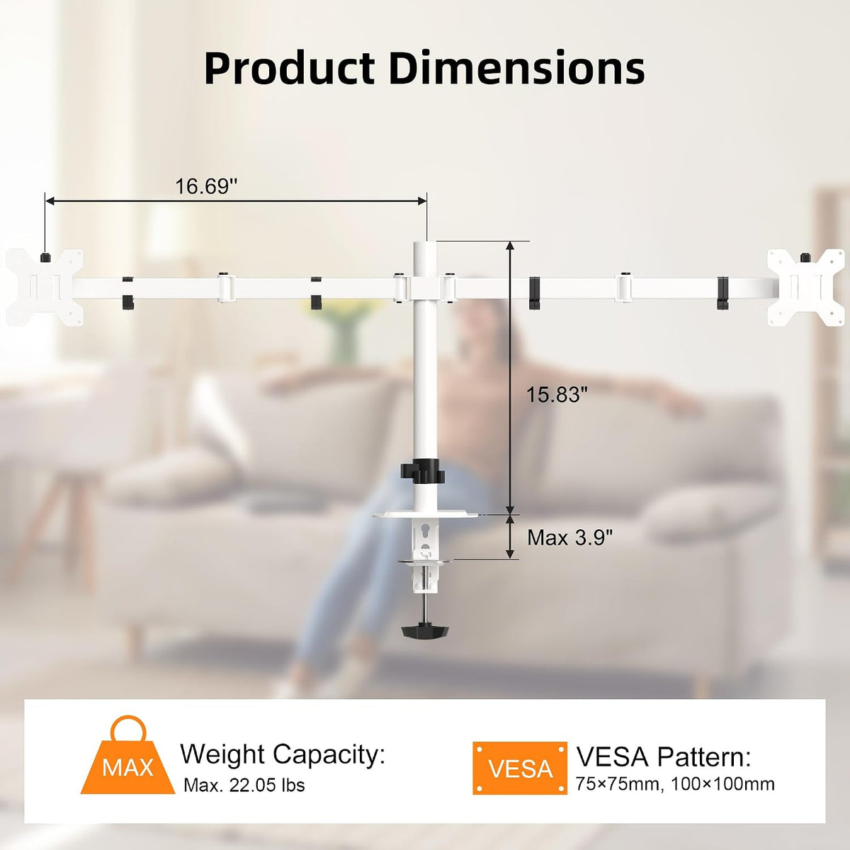 Pholiten Dual Monitor Mount for 2 Screens up to 32 Inches and 22lbs Each