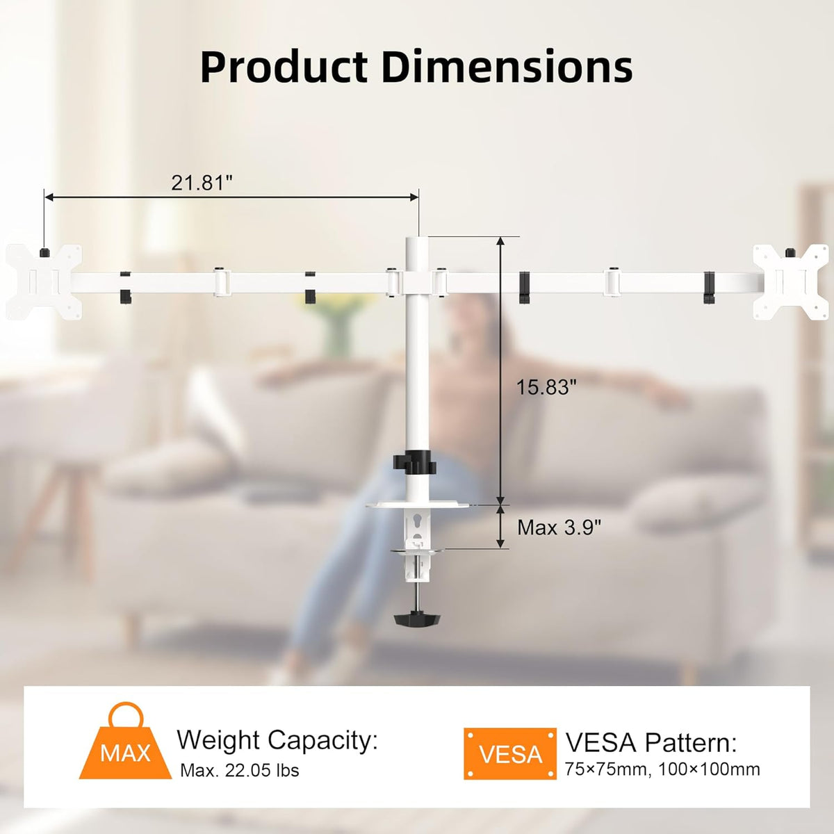 Pholiten Dual Monitor Mount for 2 Screens up to 32 Inches and 22lbs Each